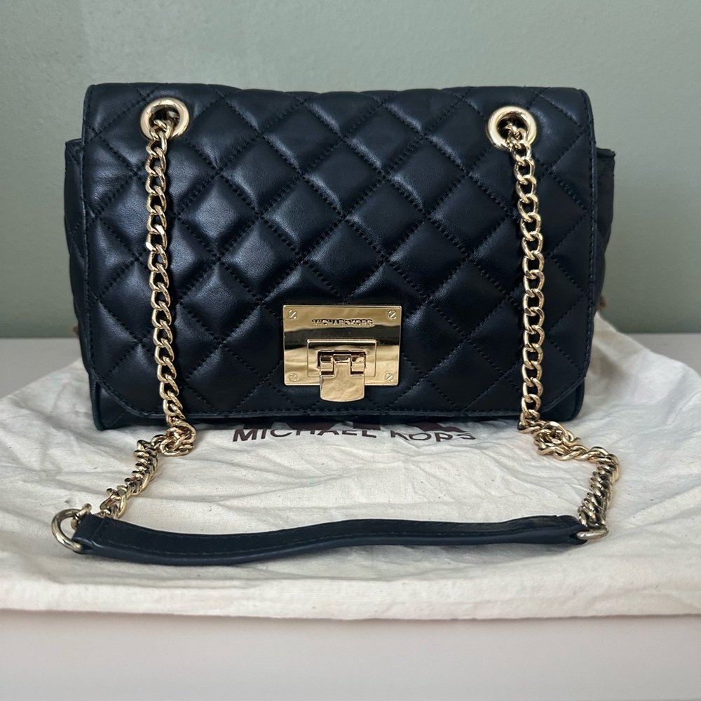 Michael Kors Black Quilted Shoulder Bag with Gold Chain
